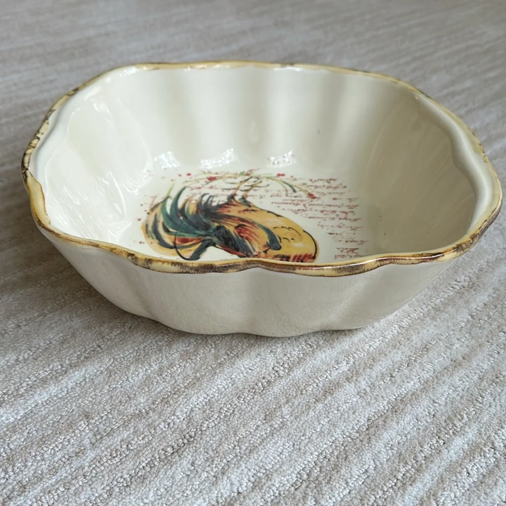 EUC Sur La Table Rooster Script Italian Italy Baking Serving Dish 10 3/4